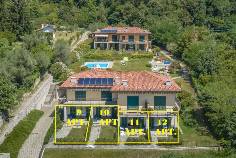 Vista aerea delle unit&agrave; 9, 10, 11 e 12 del Residence Gli Ulivi a Tremezzina